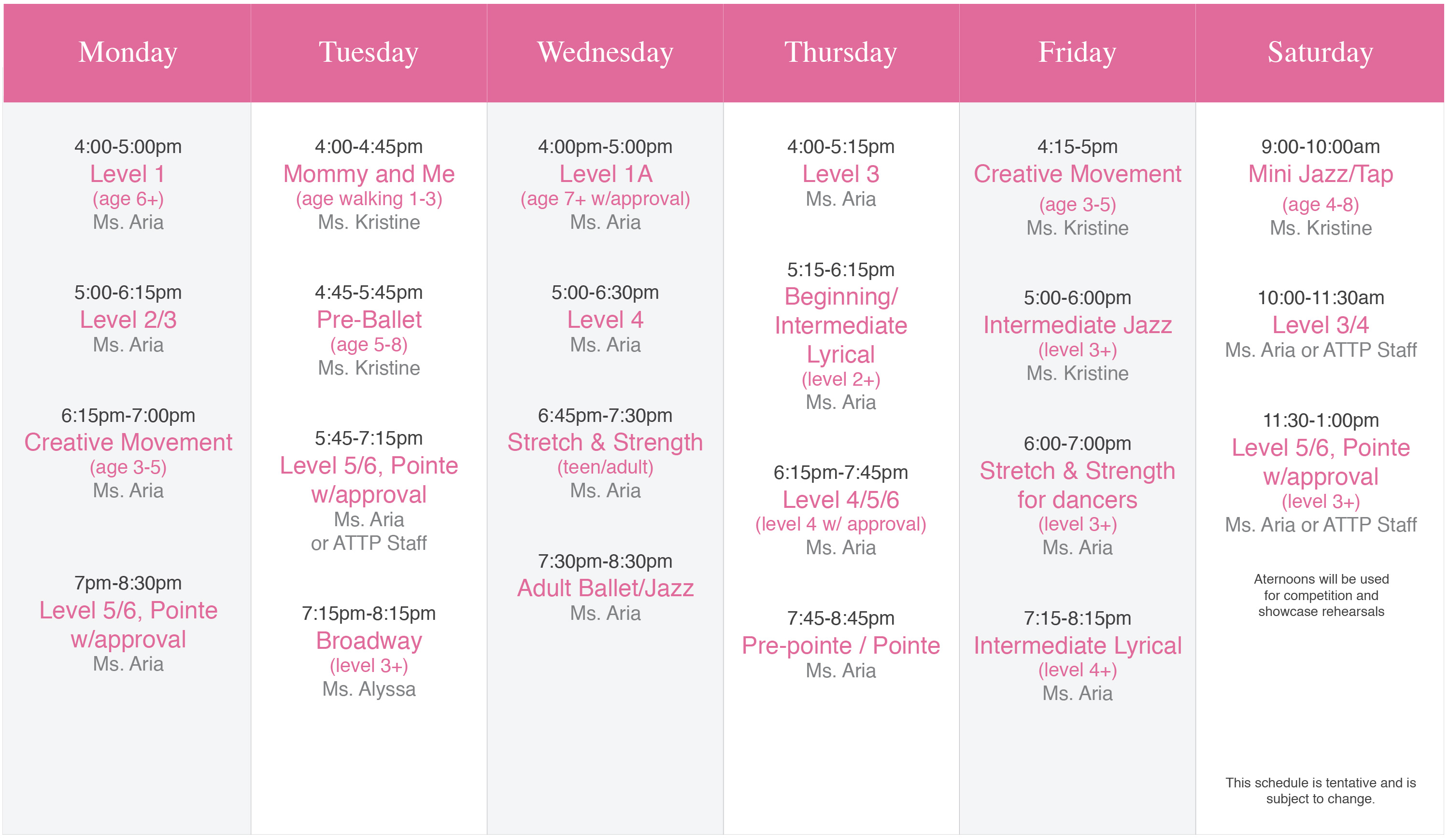 Fall Schedule 2017 Fall Schedule 2017